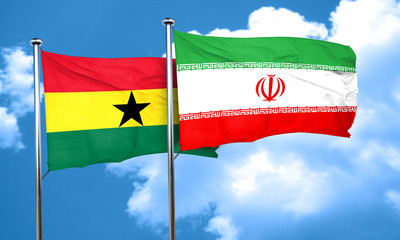 Ghana flag with Iran flag, 3D rendering