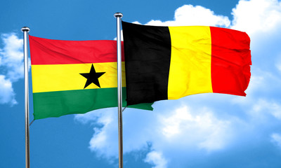 Ghana flag with Belgium flag, 3D rendering
