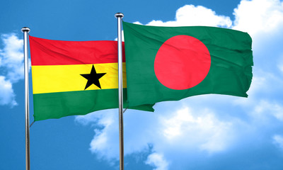 Ghana flag with Bangladesh flag, 3D rendering