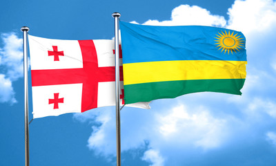 Georgia flag with rwanda flag, 3D rendering