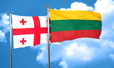 Georgia flag with Lithuania flag, 3D rendering