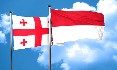 Georgia flag with Indonesia flag, 3D rendering