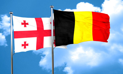 Georgia flag with Belgium flag, 3D rendering