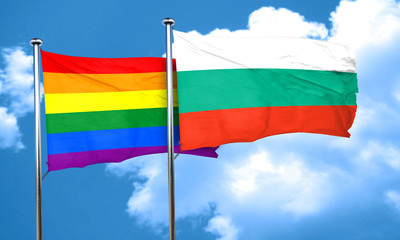 Gay pride flag with Bulgaria flag, 3D rendering