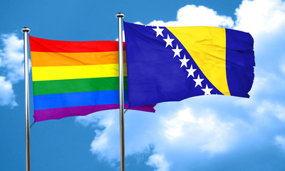 Gay pride flag with Bosnia and Herzegovina flag, 3D rendering