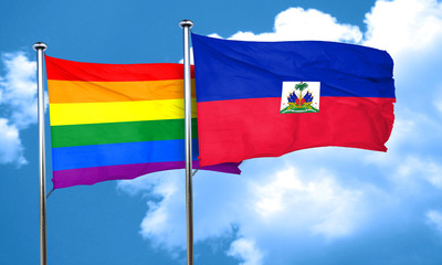 Gay pride flag with Haiti flag, 3D rendering