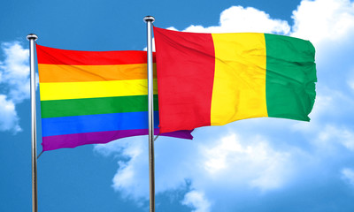 Gay pride flag with Guinea flag, 3D rendering