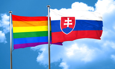 Gay pride flag with Slovakia flag, 3D rendering