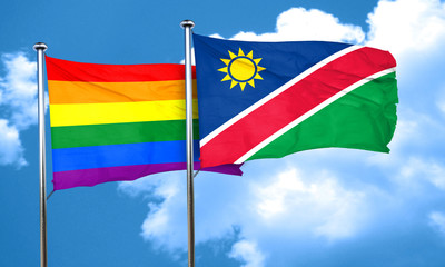 Gay pride flag with Namibia flag, 3D rendering