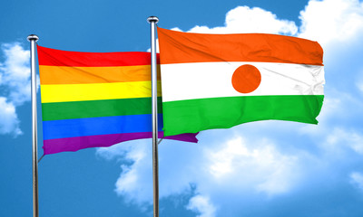 Gay pride flag with Niger flag, 3D rendering