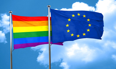 Gay pride flag with european union flag, 3D rendering