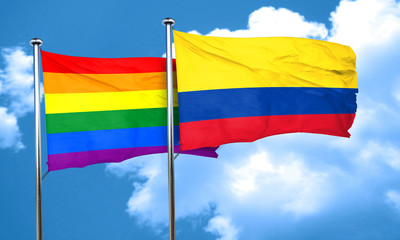 Gay pride flag with Colombia flag, 3D rendering