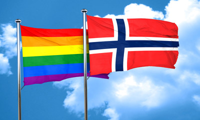 Gay pride flag with Norway flag, 3D rendering