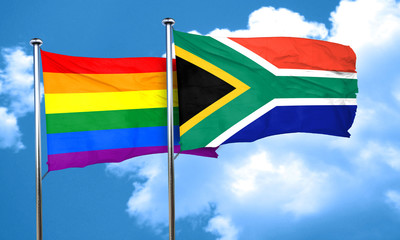 Gay pride flag with South Africa flag, 3D rendering