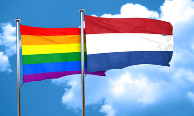 Gay pride flag with Netherlands flag, 3D rendering