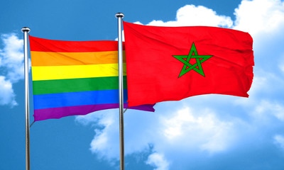 Gay pride flag with Morocco flag, 3D rendering