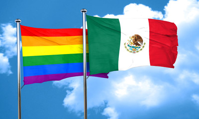 Gay pride flag with Mexico flag, 3D rendering