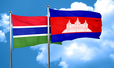 Gambia flag with Cambodia flag, 3D rendering
