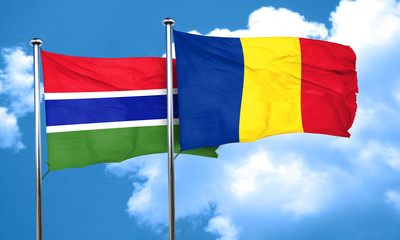 Gambia flag with Romania flag, 3D rendering