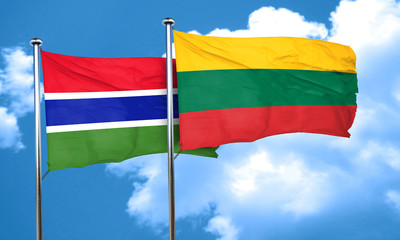 Gambia flag with Lithuania flag, 3D rendering