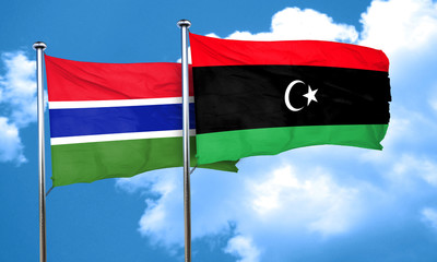 Gambia flag with Libya flag, 3D rendering