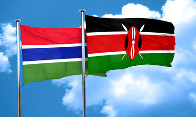 Gambia flag with Kenya flag, 3D rendering