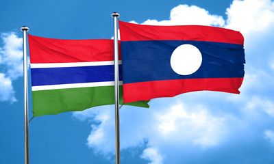 Gambia flag with Laos flag, 3D rendering