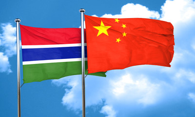 Gambia flag with China flag, 3D rendering
