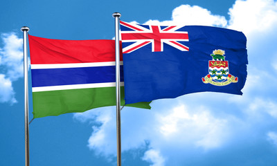 Gambia flag with Cayman islands flag, 3D rendering