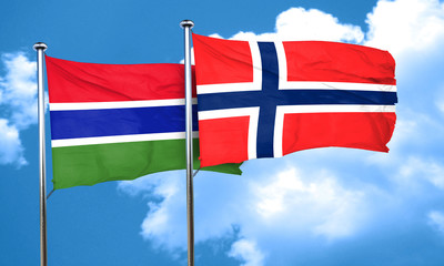 Gambia flag with Norway flag, 3D rendering