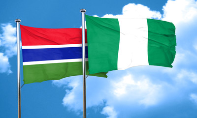 Gambia flag with Nigeria flag, 3D rendering