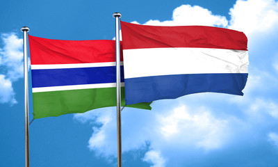 Gambia flag with Netherlands flag, 3D rendering
