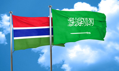 Gambia flag with Saudi Arabia flag, 3D rendering