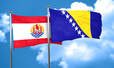 french polynesia flag with Bosnia and Herzegovina flag, 3D rende