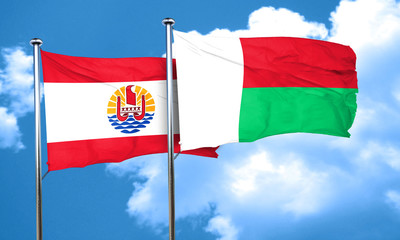 Fototapeta na wymiar french polynesia flag with Madagascar flag, 3D rendering