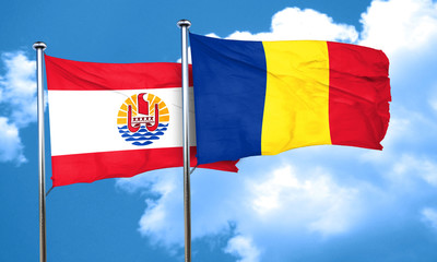 french polynesia flag with Romania flag, 3D rendering