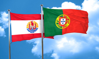 french polynesia flag with Portugal flag, 3D rendering