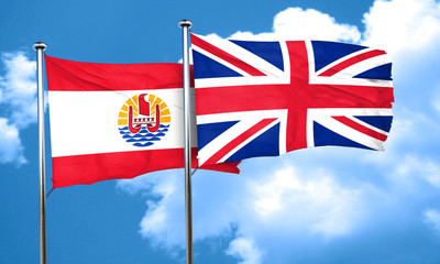 french polynesia flag with Great Britain flag, 3D rendering