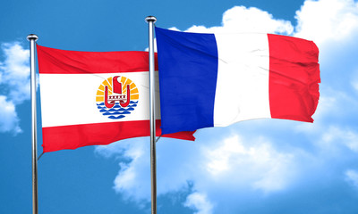 french polynesia flag with France flag, 3D rendering