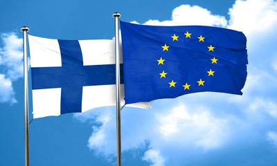 finland flag with european union flag, 3D rendering
