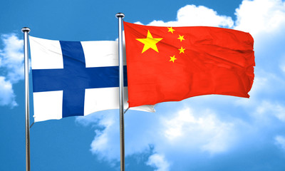 finland flag with China flag, 3D rendering