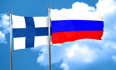 finland flag with Russia flag, 3D rendering