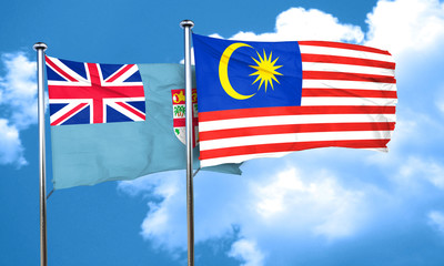 Fiji flag with Malaysia flag, 3D rendering