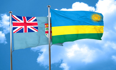 Fiji flag with rwanda flag, 3D rendering