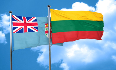 Fiji flag with Lithuania flag, 3D rendering