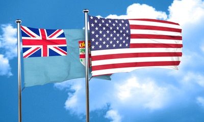 Fiji flag with American flag, 3D rendering