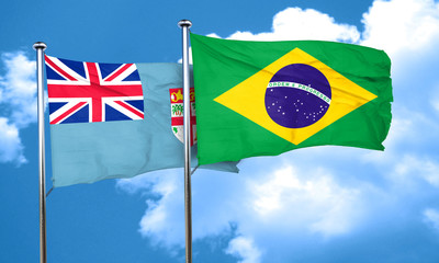 Fiji flag with Brazil flag, 3D rendering