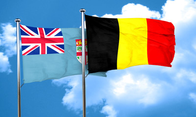 Fiji flag with Belgium flag, 3D rendering