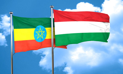 Ethiopia flag with Hungary flag, 3D rendering