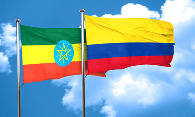Ethiopia flag with Colombia flag, 3D rendering
